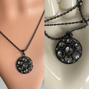 FAC Gunmetal Smoky Cluster Crystal Pendant Necklace NWT